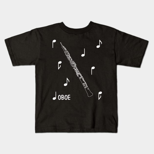 Musical Notes Oboe Kids T-Shirt by AngelFlame